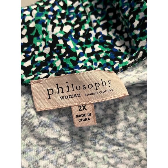 Philosophy Woman Plus Size 2X Tunic Top Blouse 3/4 Sleeve Round Neck Blue New - Picture 8 of 10